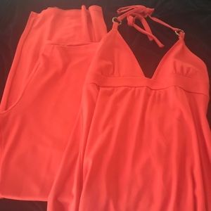 Moda Intl 2 piece jumpsuit. Orange M